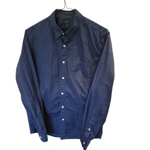 Men's J. Crew Navy Blue Polka Dot Shirt Size Large Slim Cut